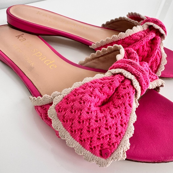 Kate Spade ♠️ Tango Pink Bow Slide Sandals Mules Shoes w/ Lace SZ 8 EU 38.5 - Picture 2 of 6